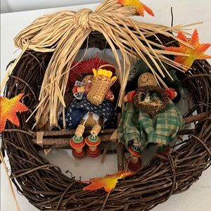 Autumn Harvest Wreath with Scarecrow Figures
